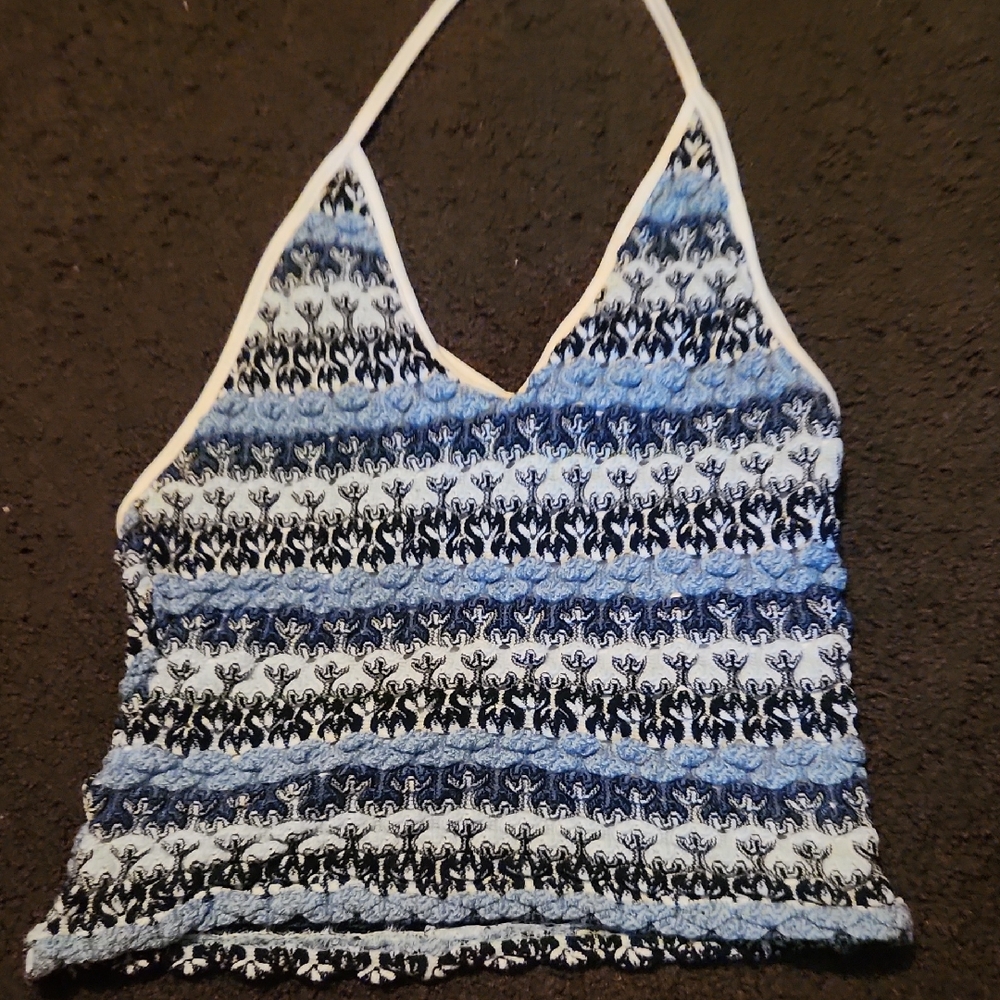 Stylish Blue and Black Knit Halter Top